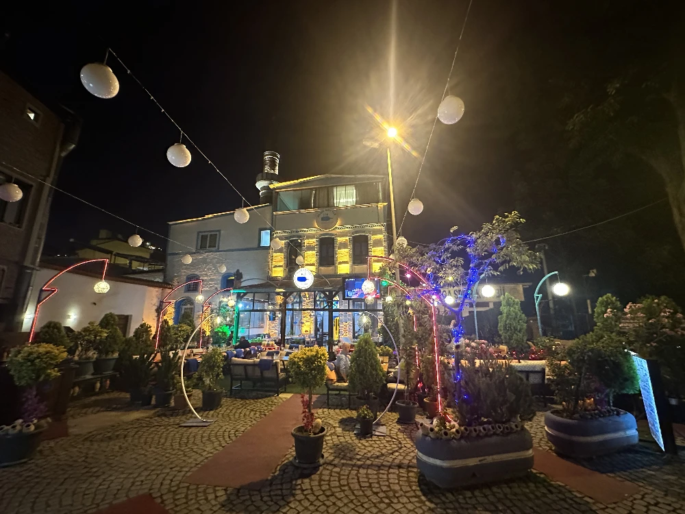 Colorful restaurant at night