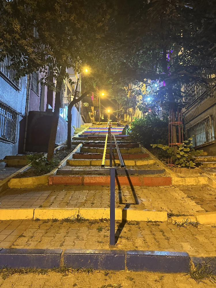 Colorful stairs at night