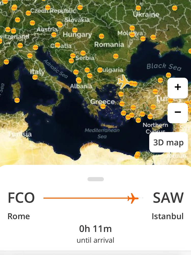 FCO-SAW Flight Map