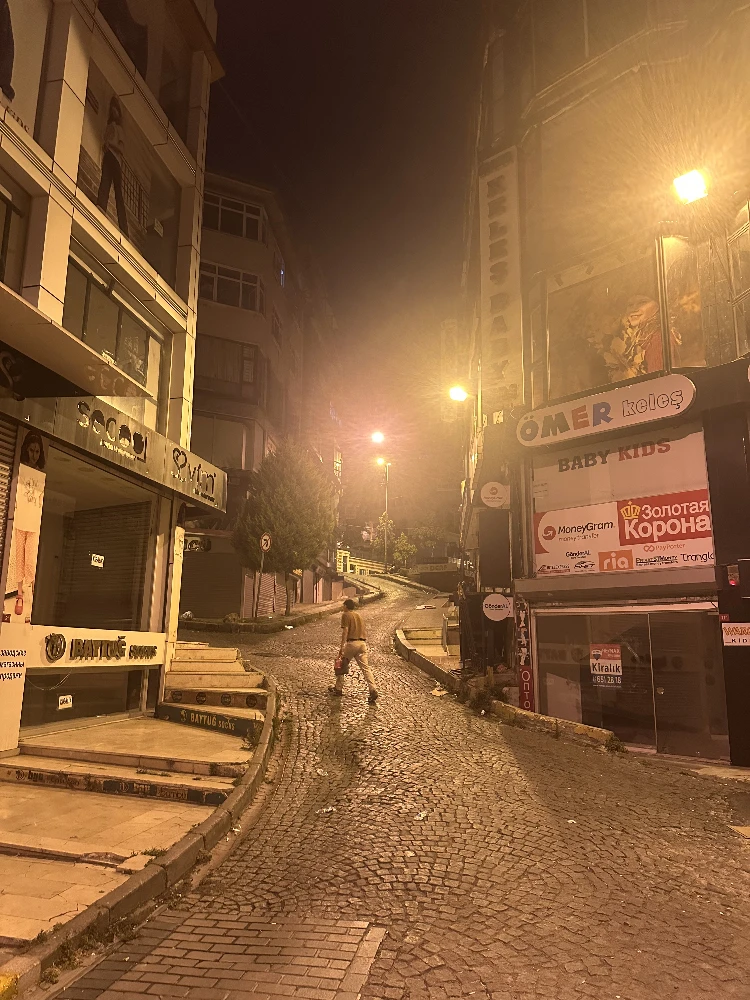 Winding street at night